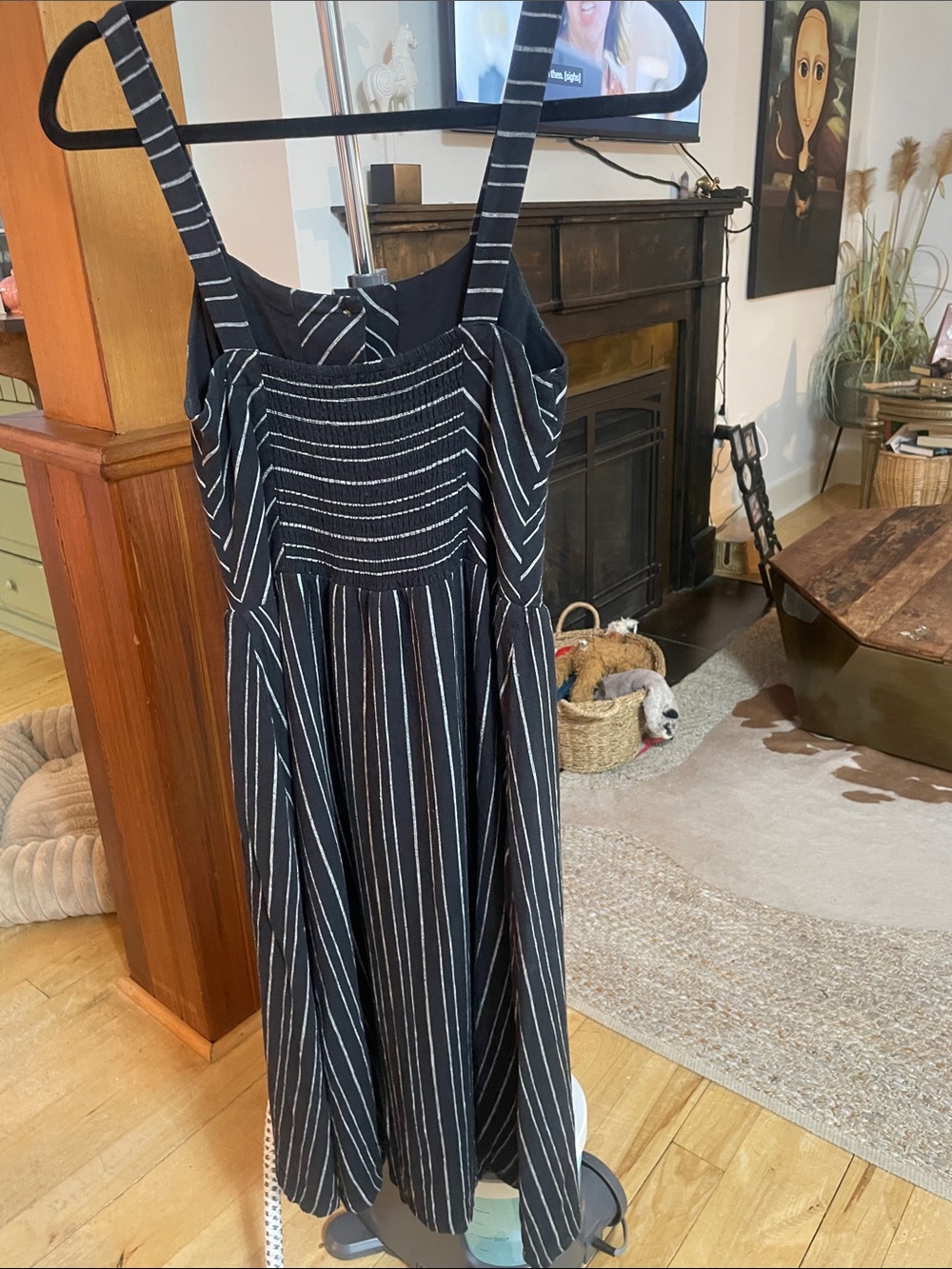 Reitmans Black and White Striped Button-Front Midi Dress with Wide Straps - Picture 2 of 8